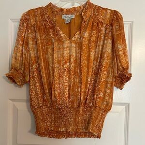 Rachel Zoe Orange Cuffed Sleeve Blouse with Smocked waist
